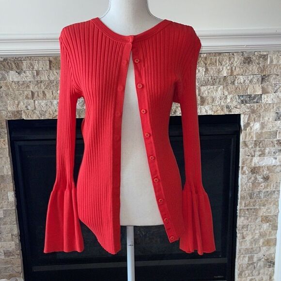 Cabi 5285 Trumpet Bell Sleeve Red Cardigan Sweater Medium - Picture 2 of 3